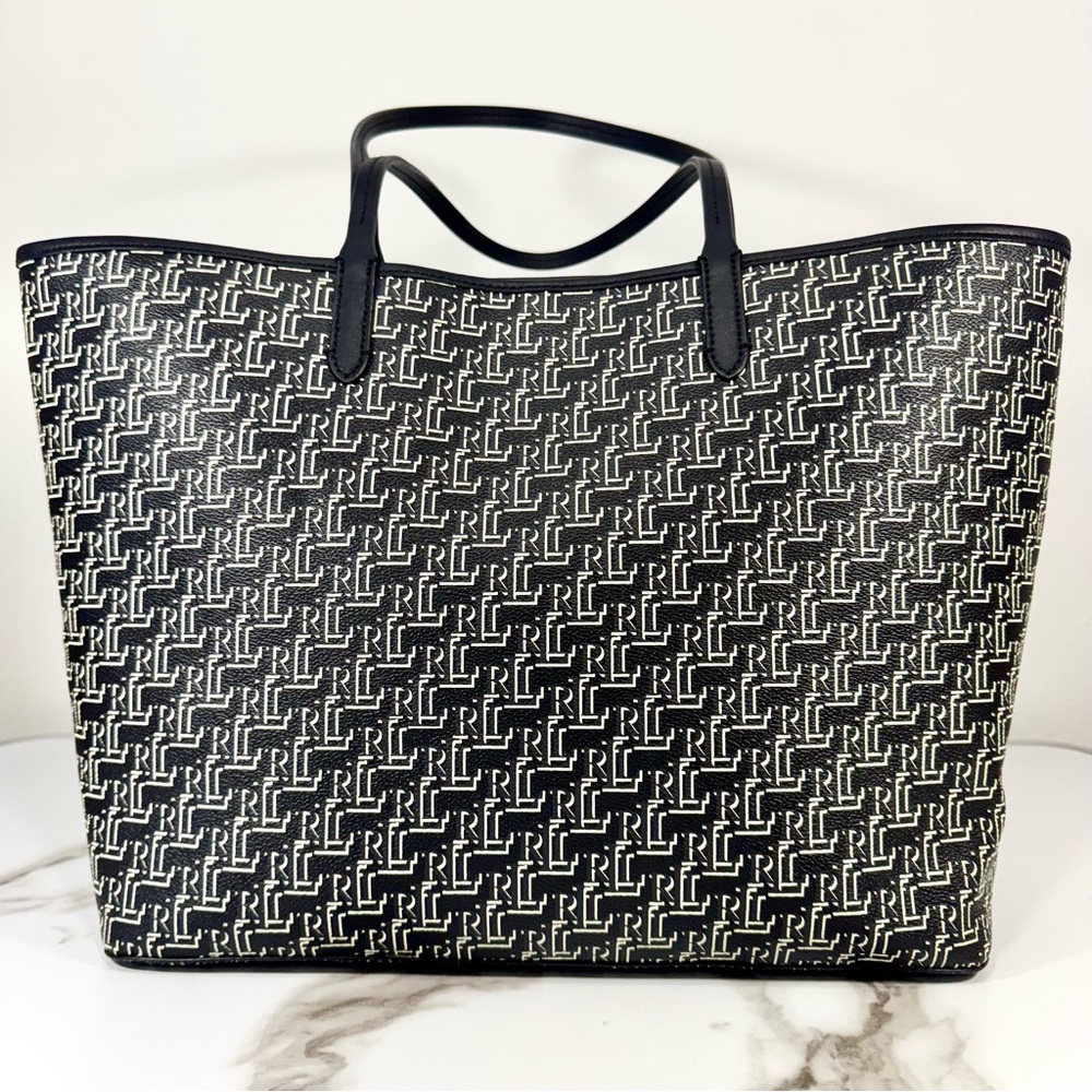 Ralph Lauren Collins Coated Canvas Monogram Large Handbag Purse Shoulder Bag - Picture 3 of 14